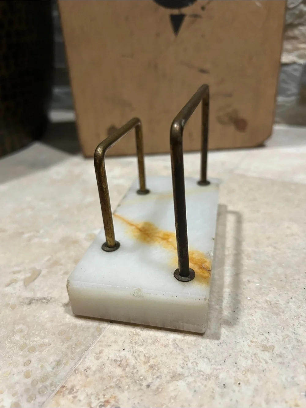 Vintage MCM white marble and brass double-arch letter holder